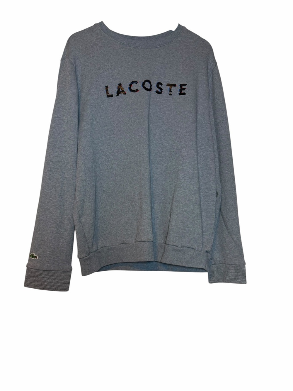 Lacoste Men's Gray Crewneck Sweatshirt lettering 3D Patterned Fleece Men’s XXL